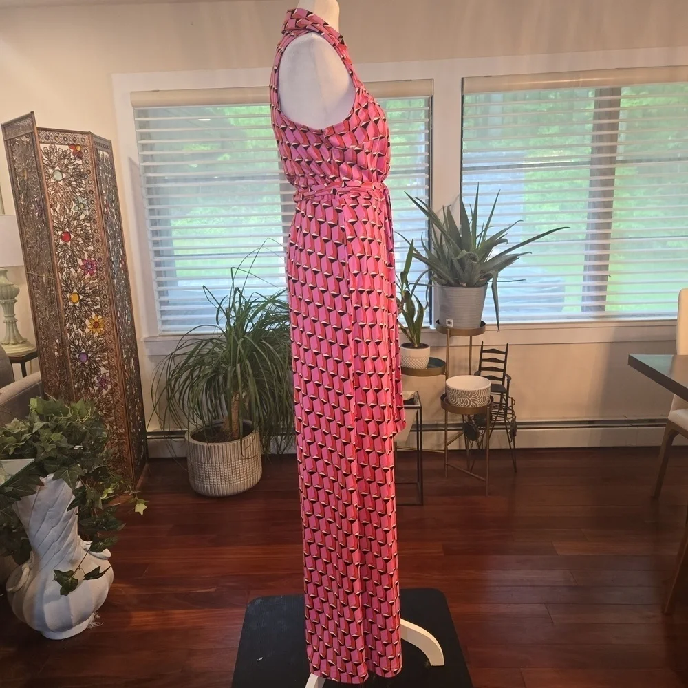 NWT Diane Von Furstenburg x Target V Neck Faux Wrap Geo Print Jumpsuit Pink XS